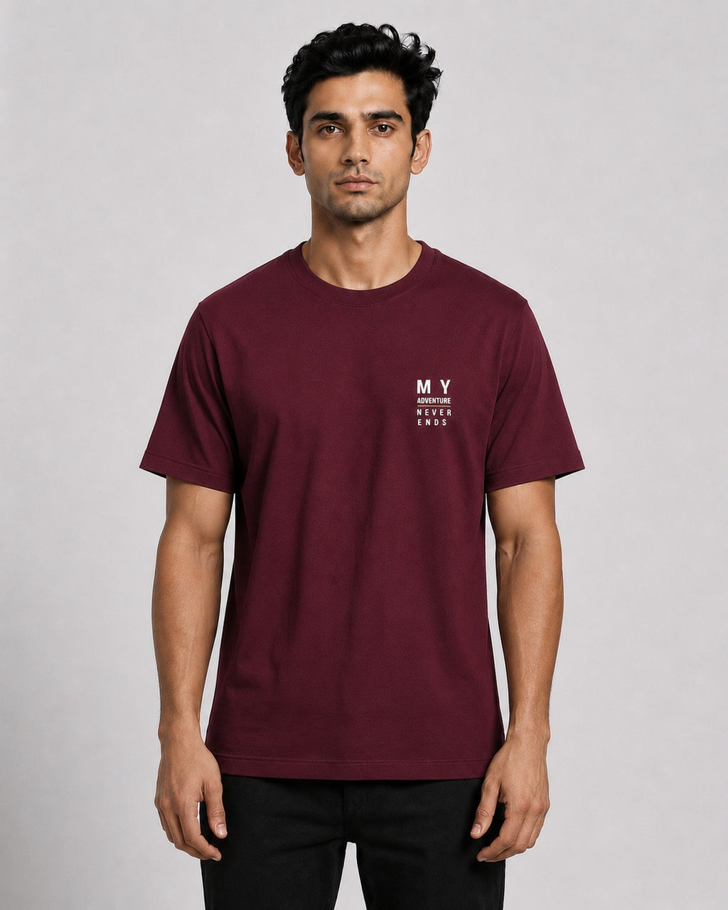Men’s Comfort Fit Burgundy Classic Round Neck T-Shirt