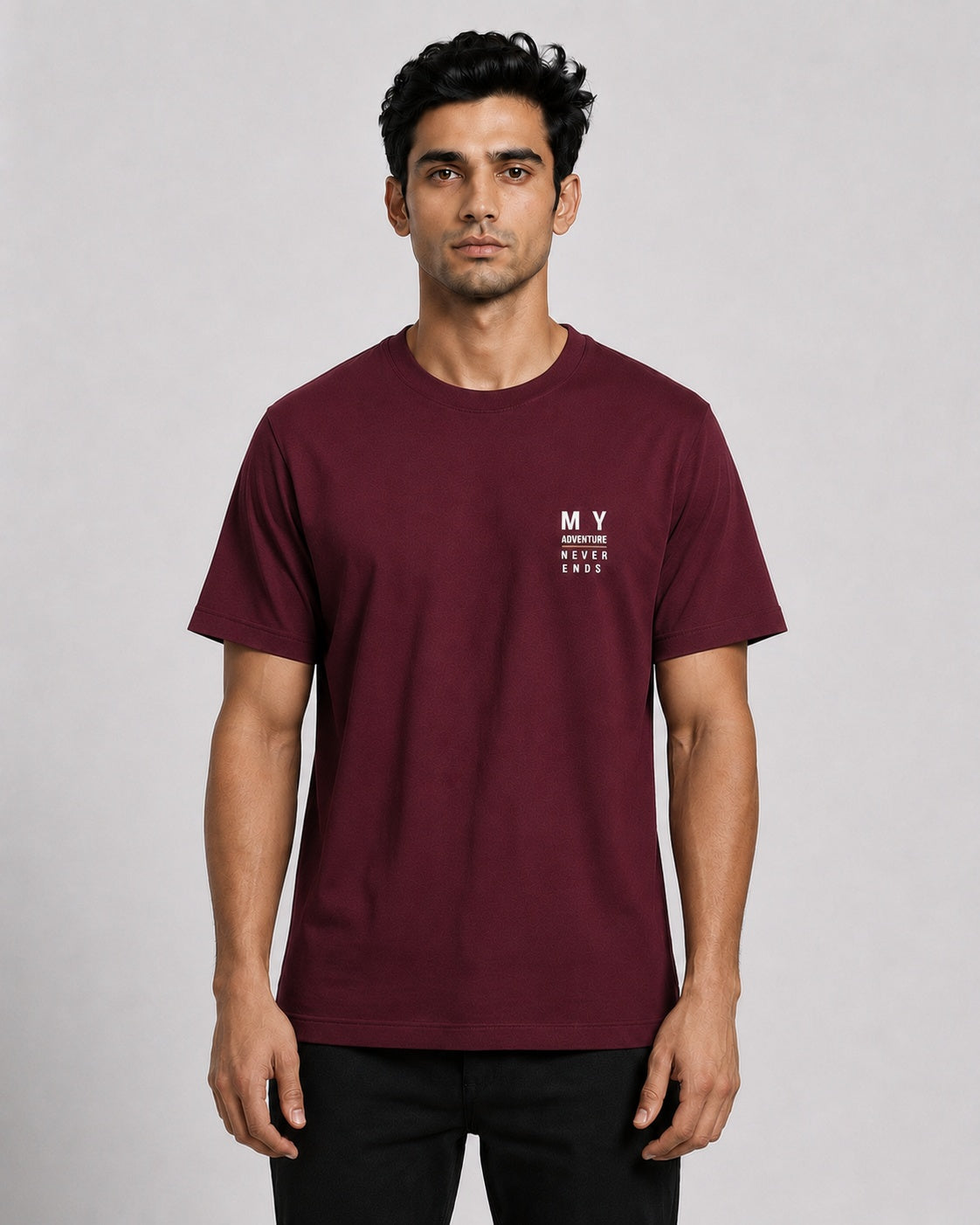 Men’s Comfort Fit Burgundy Classic Round Neck T-Shirt