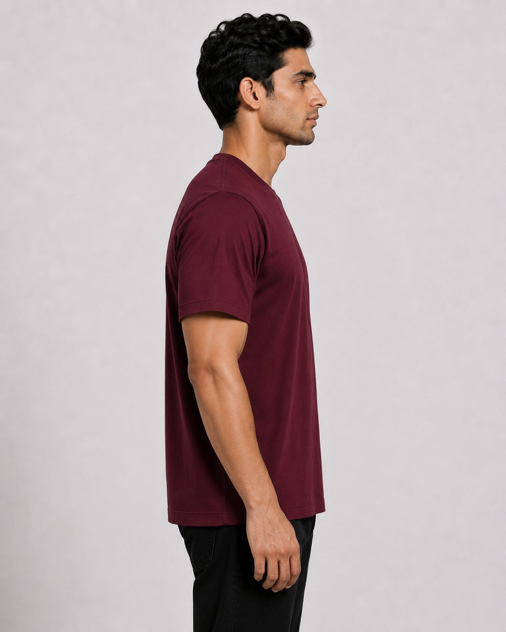 Men’s Comfort Fit Burgundy Classic Round Neck T-Shirt