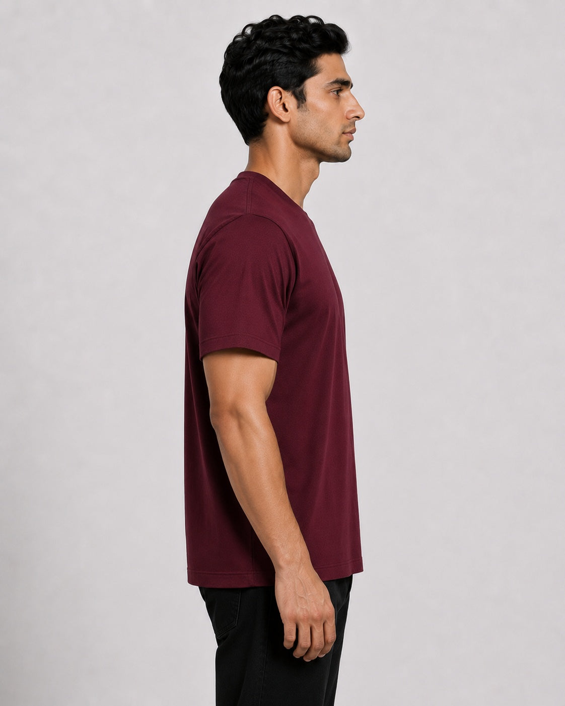 Men’s Comfort Fit Burgundy Classic Round Neck T-Shirt