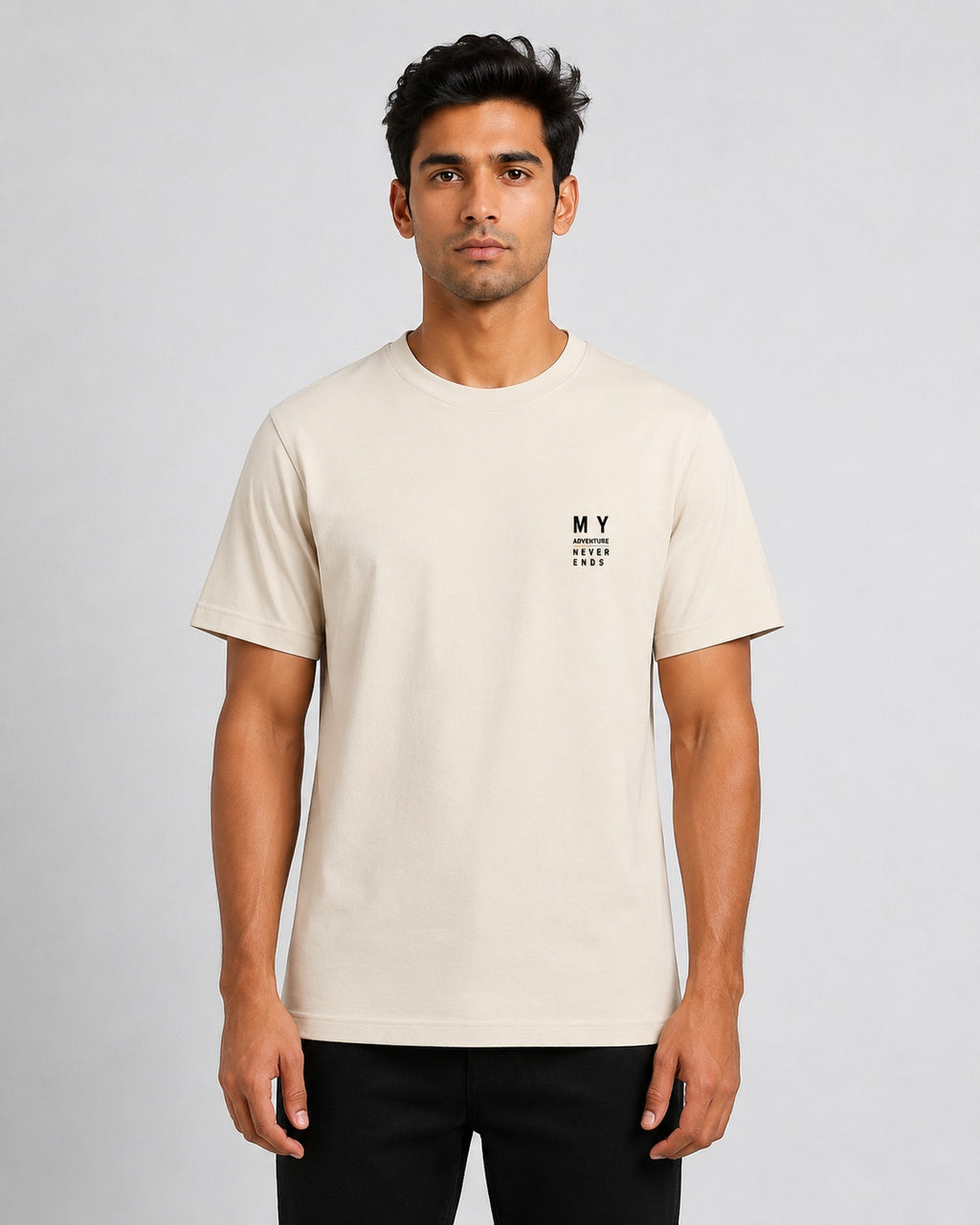 Men’s Comfort Fit Beige Classic Round Neck T-Shirt