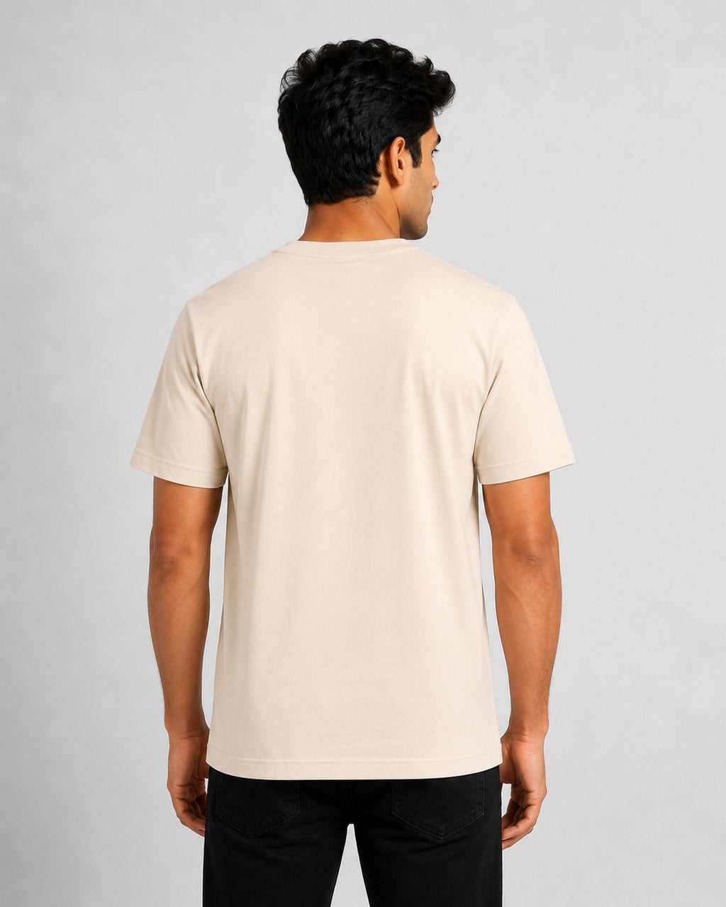 Men’s Comfort Fit Beige Classic Round Neck T-Shirt