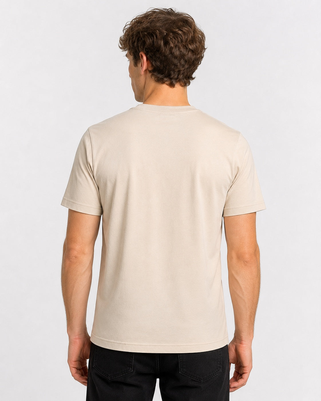 Style-1 Men’s Comfort Fit Cream Classic Round Neck T-Shirt