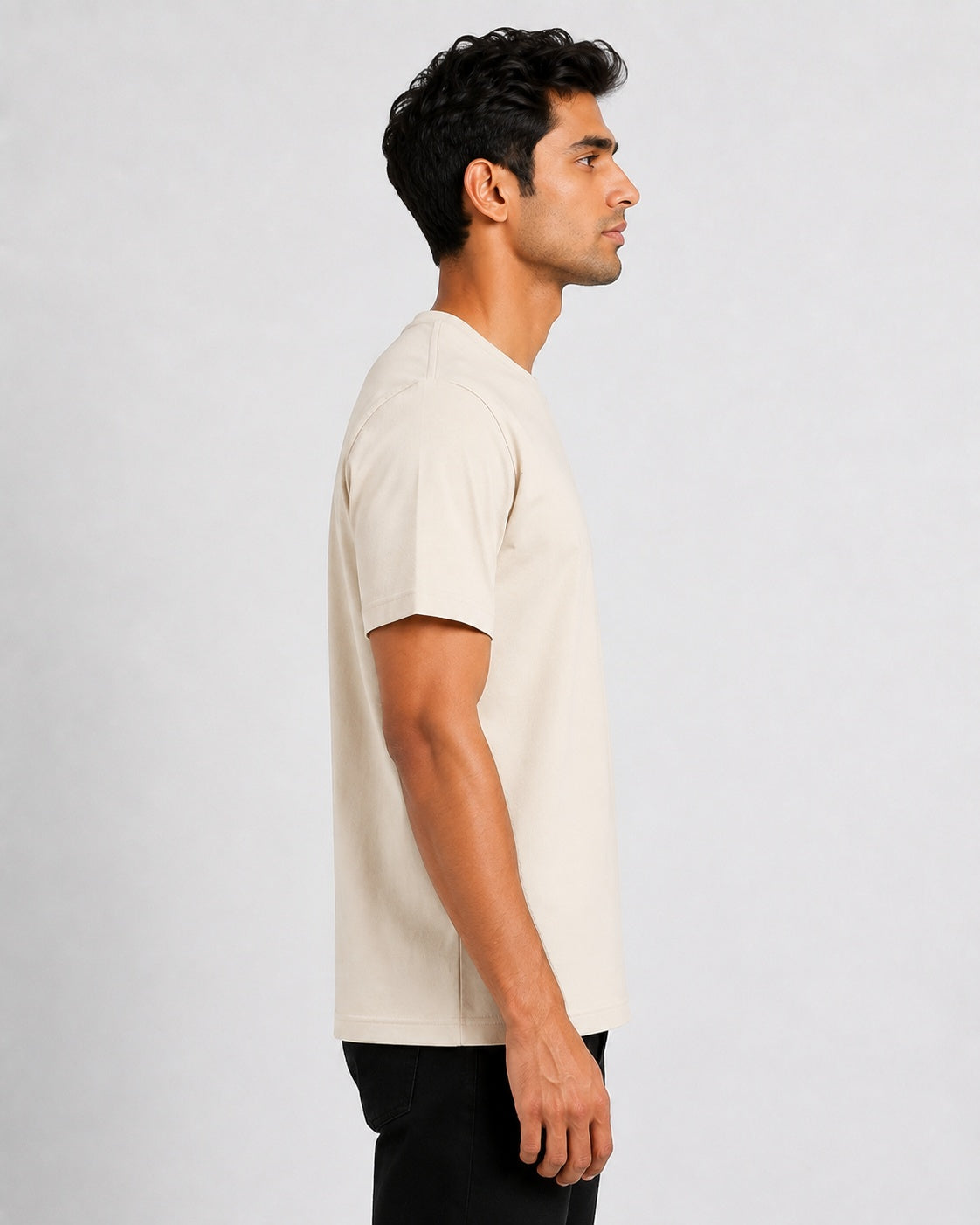 Men’s Comfort Fit Beige Classic Round Neck T-Shirt