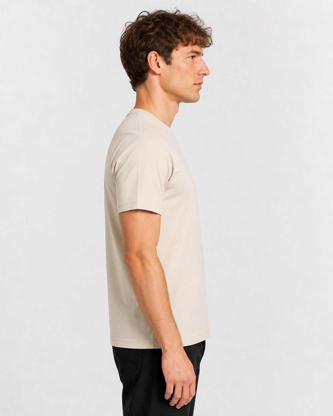 Style-1 Men’s Comfort Fit Cream Classic Round Neck T-Shirt