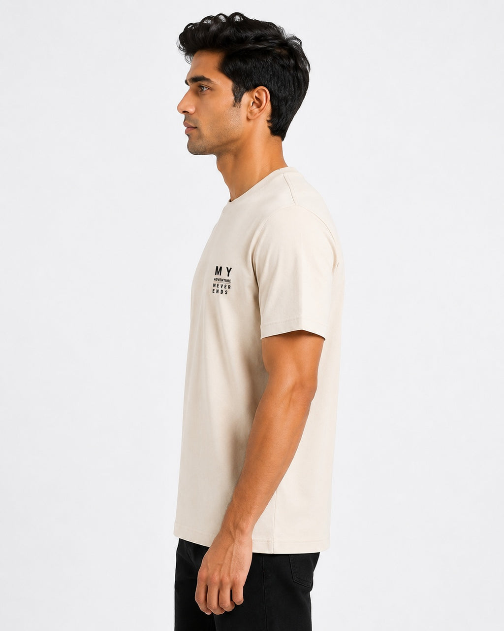 Men’s Comfort Fit Beige Classic Round Neck T-Shirt