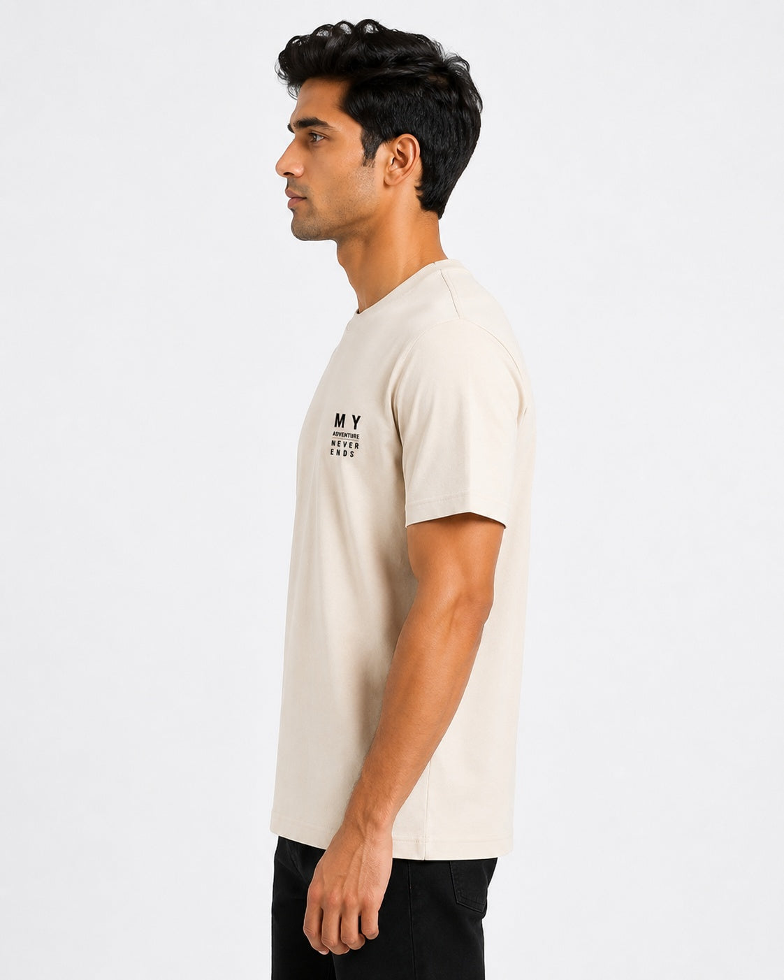 Men’s Comfort Fit Beige Classic Round Neck T-Shirt