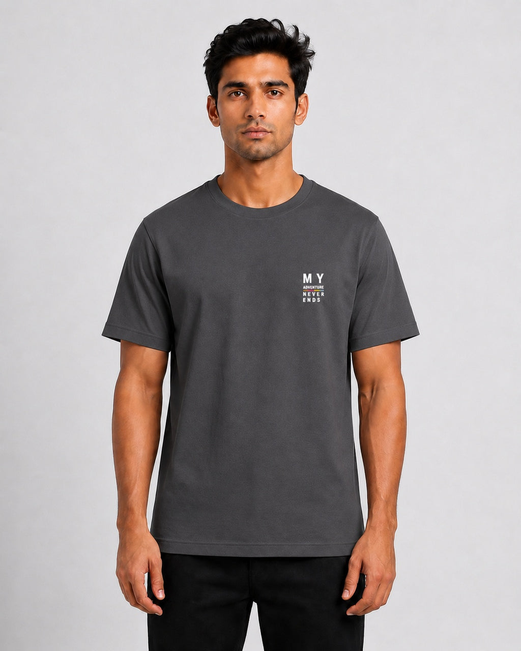 Men’s Comfort Fit Dark Grey Classic Round Neck T-Shirt