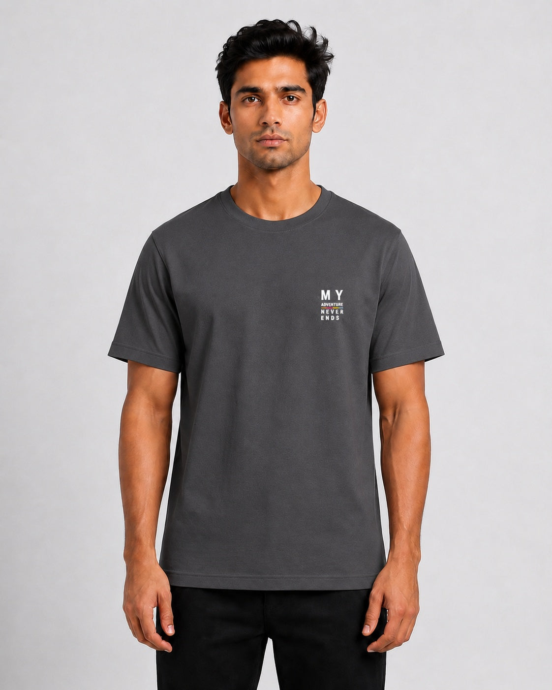 Men’s Comfort Fit Dark Grey Classic Round Neck T-Shirt