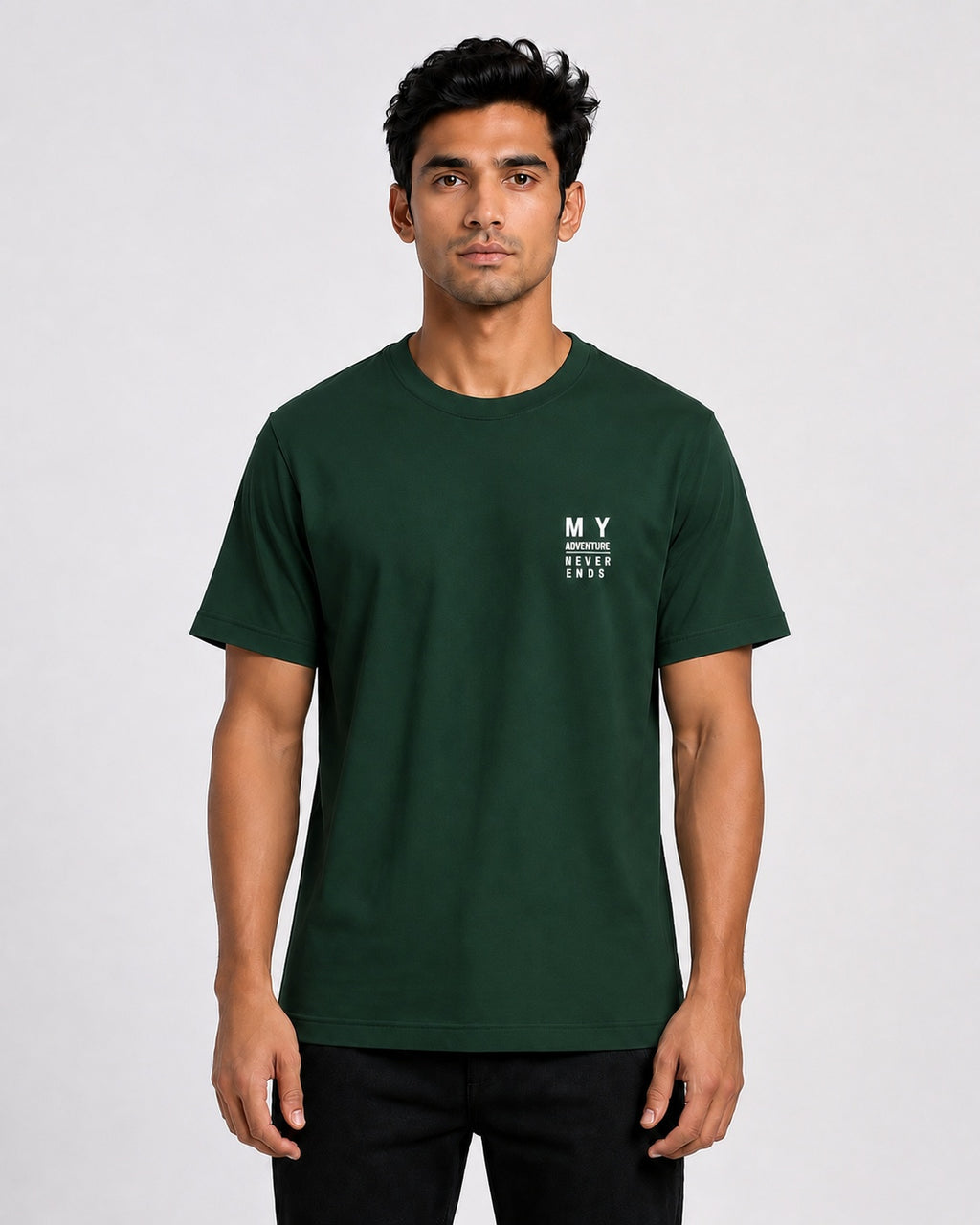 Men’s Comfort Fit Dark Green Classic Round Neck T-Shirt