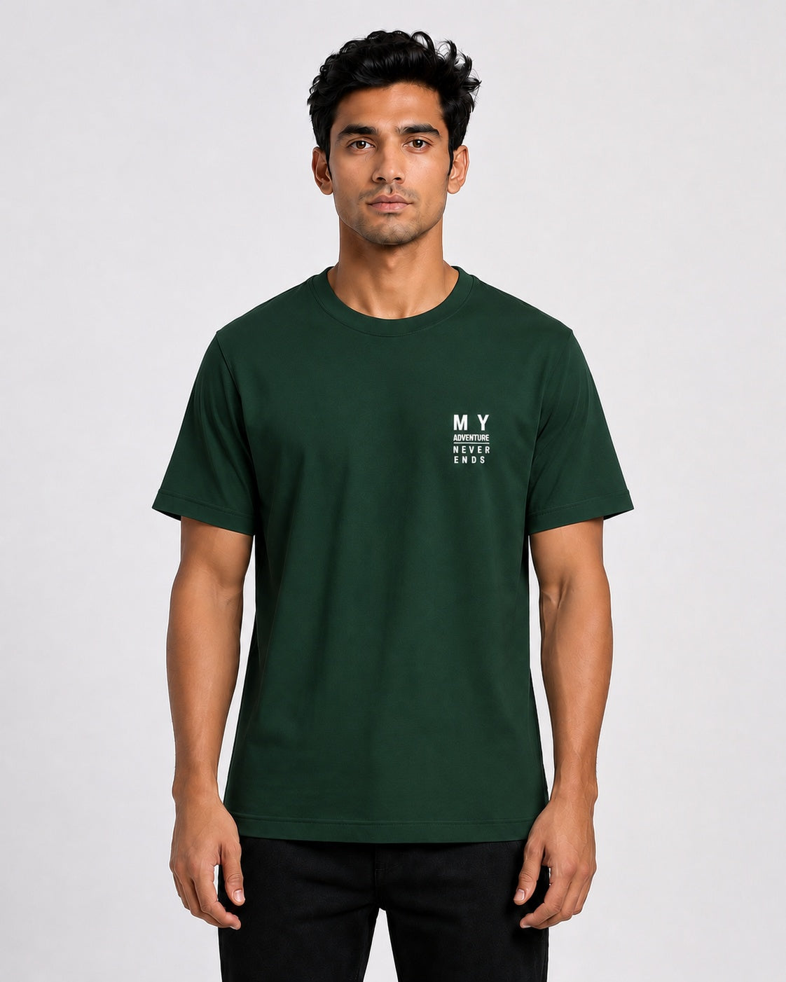 Men’s Comfort Fit Dark Green Classic Round Neck T-Shirt